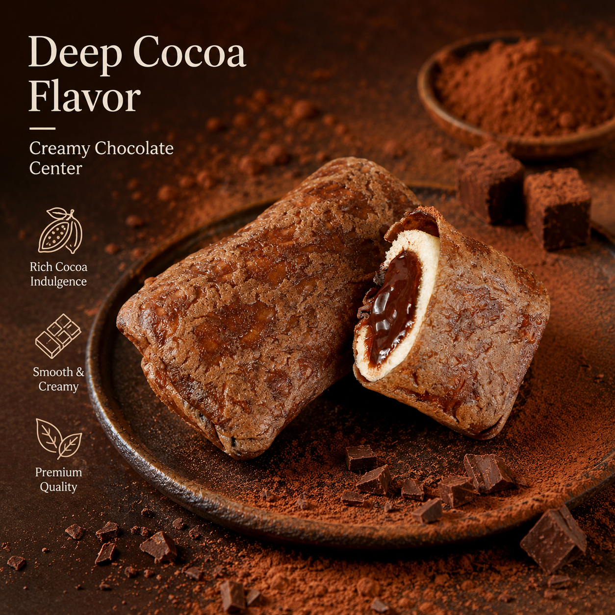 Rich Chocolate Lava Filled Puff Pastry Rolls - 6.0 lbs Mega Stock-Up Bulk Pack, 48 Individually Wrapped Pieces