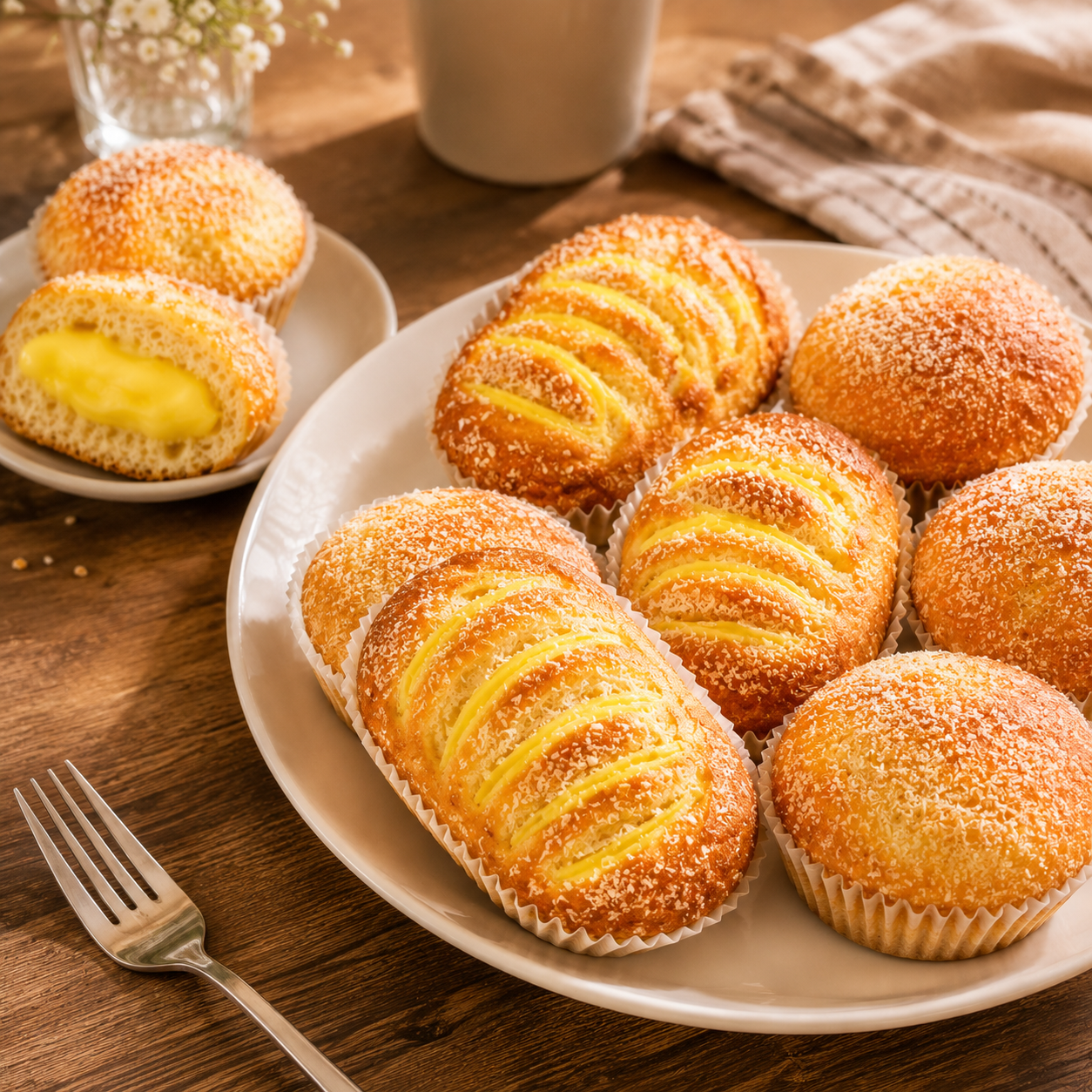 Premium Coconut Bakery Dessert Assorted Pack, Toasted Shredded Cheese Cake & Custard Cream Filled Cupcake Combo, Soft Moist Breakfast Snacks