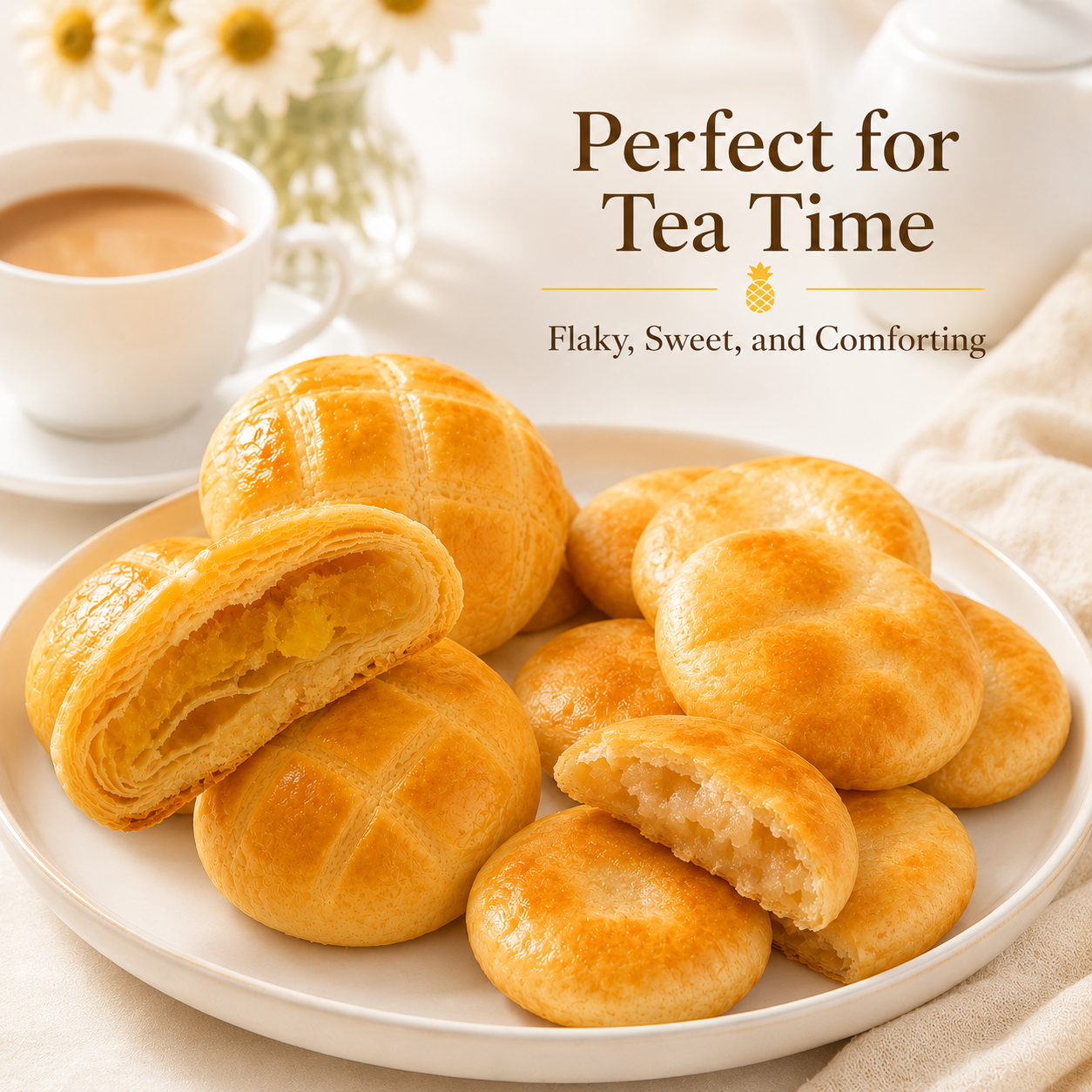 Traditional Cantonese Pastry Assorted Pack, Golden Flaky Pineapple Shortcrust Pastry & Sweet Winter Melon Wife Cake Combo, Authentic Asian Tea Snacks