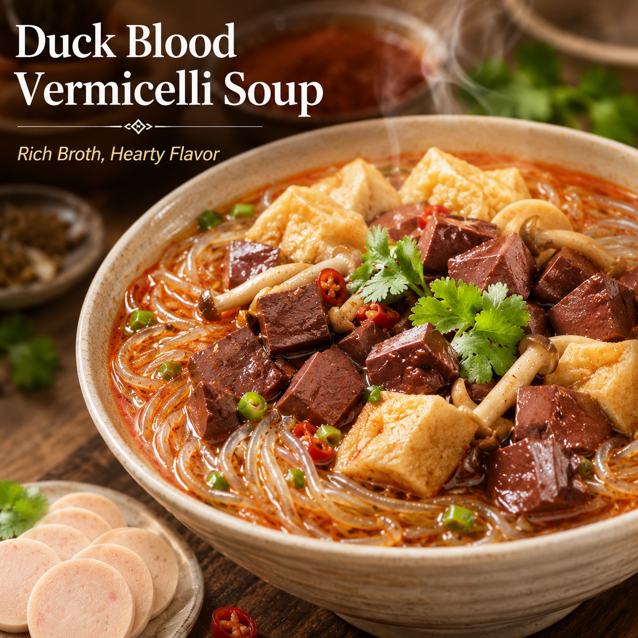 Nanjing Impressions Authentic Duck Blood Rice Vermicelli Soup with Ready-to-Eat Seafood Flavored Sausage Combo, Quick Instant Meal & Late Night Snacks Bundle