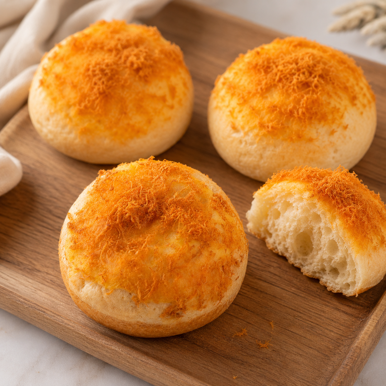 Pork Floss Bread Bun – Soft Sweet Bun Topped with Savory Shredded Pork, Bakery Classic