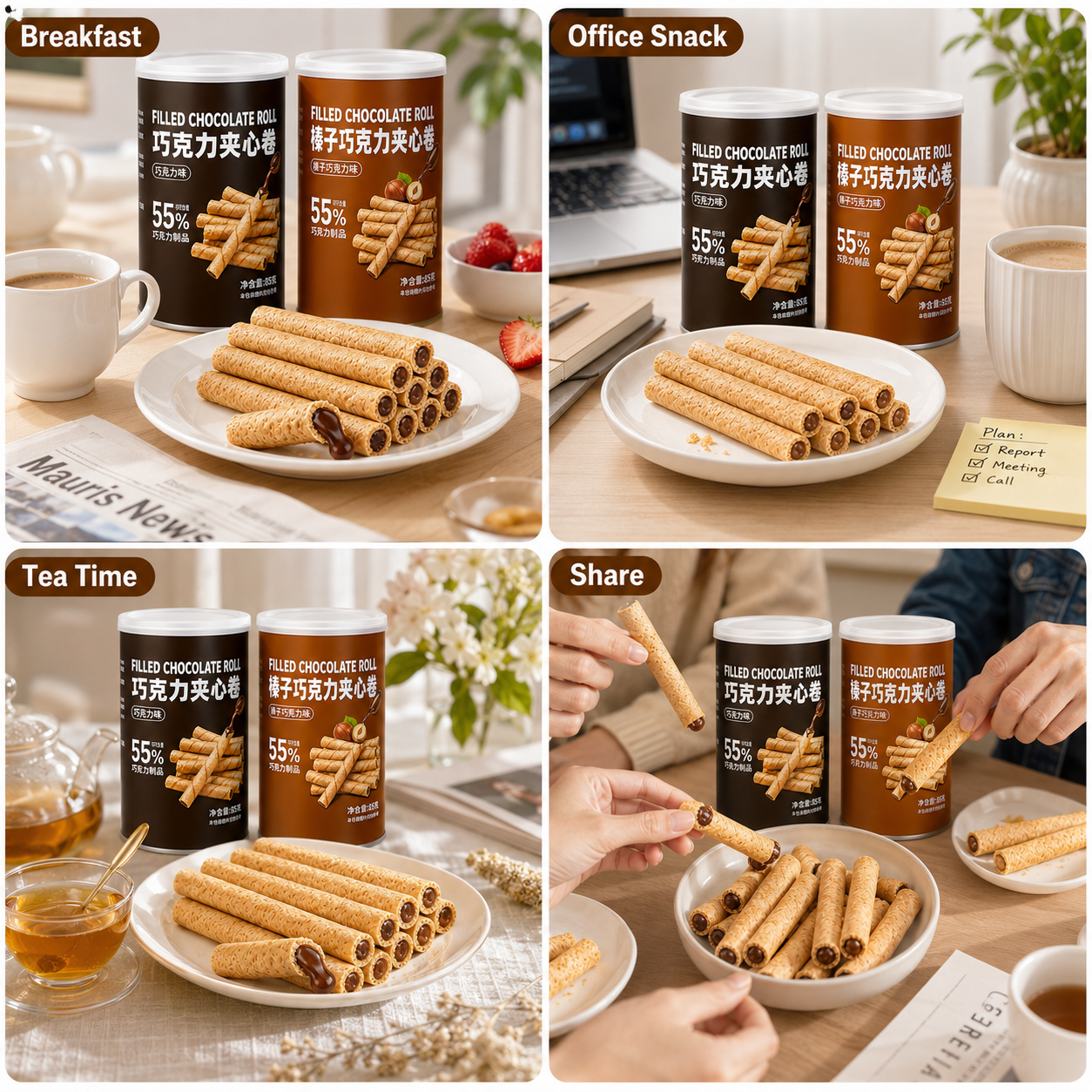 Cocoa Filled Chocolate Wafer Rolls Variety Set - 5.3 lbs Party Stock-Up Pack, 2 Flavors Included