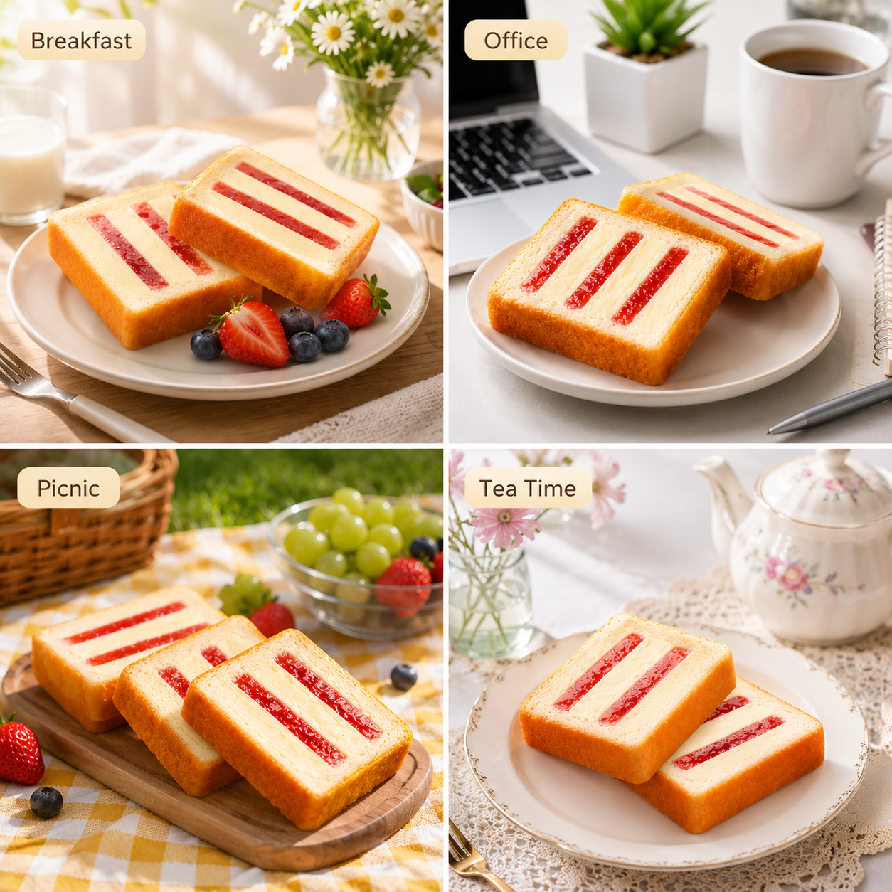 Assorted Strawberry & Blueberry Milk Cap Thick Toast - 6.2 lbs Mega Stock-Up Bulk Pack, 48 Individually Wrapped Slices
