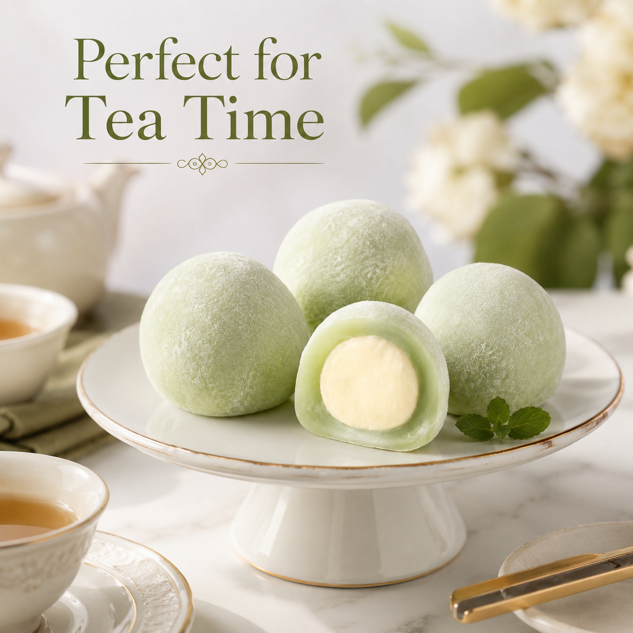 Japanese Style Matcha Milk Cream Filled Mochi - 2.8 lbs Mega Stock-Up Bulk Pack, 8 Box Set (128 Pieces Total)