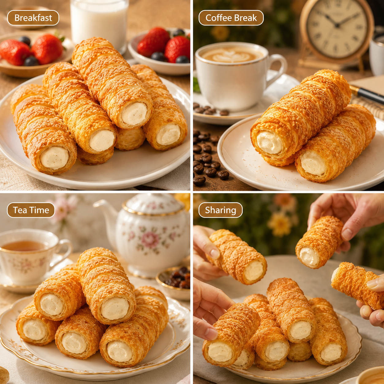 Crispy Puff Pastry Cream Horns - 6.5 lbs Mega Stock-Up Bulk Pack, 24 Individually Wrapped Pieces