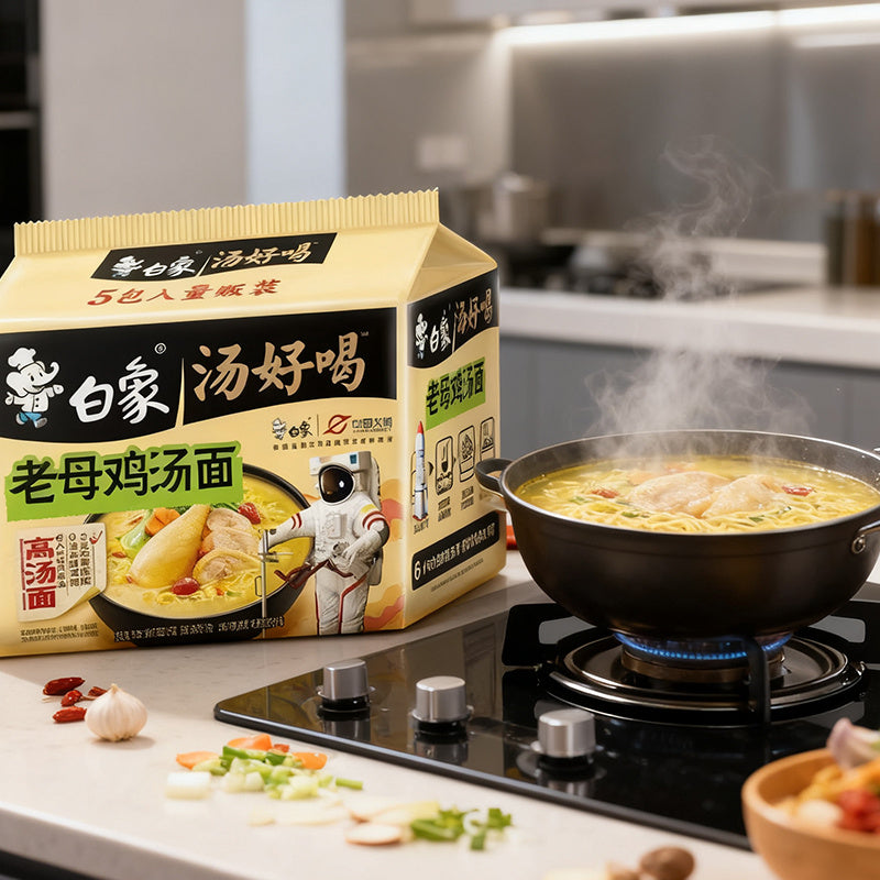 1.21lb（5Packaging）White Elephant Old Mother Chicken Noodle Soup,Christmas Gifts，Christmas Snacks，New Year Snacks，Party Snacks