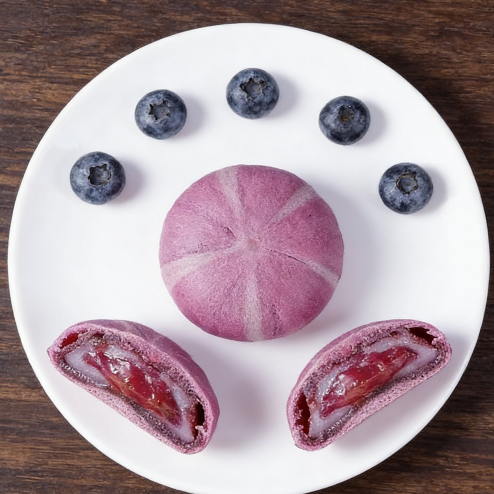 1.23LB/1bag Yam and Blueberry Flowing Heart Cake,Natural Yam Paste & Tangy Blueberry Jam Center, Sweet & Tart Flavor Burst for Dessert Lovers and Special Occasions