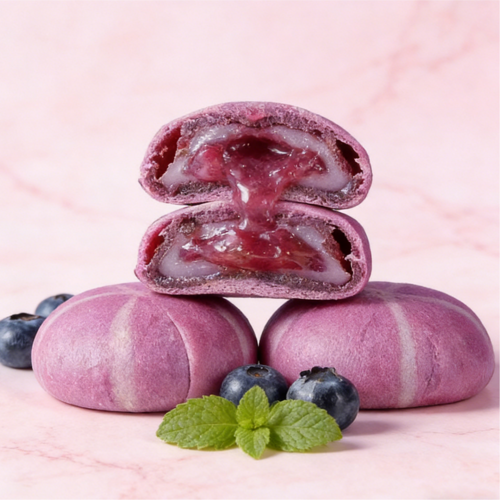 1.23LB/1bag Yam and Blueberry Flowing Heart Cake,Natural Yam Paste & Tangy Blueberry Jam Center, Sweet & Tart Flavor Burst for Dessert Lovers and Special Occasions