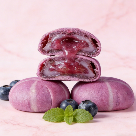 1.23LB/1bag Yam and Blueberry Flowing Heart Cake,Natural Yam Paste & Tangy Blueberry Jam Center, Sweet & Tart Flavor Burst for Dessert Lovers and Special Occasions