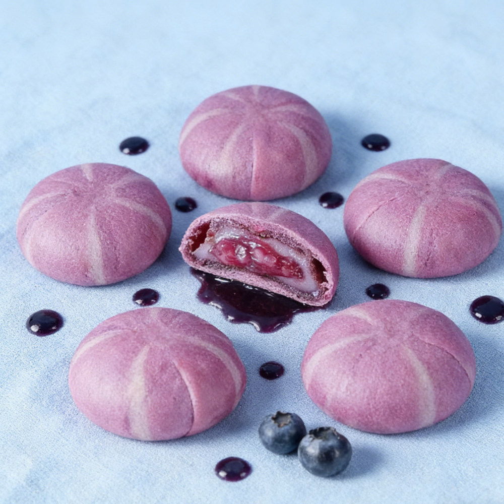 1.23LB/1bag Yam and Blueberry Flowing Heart Cake,Natural Yam Paste & Tangy Blueberry Jam Center, Sweet & Tart Flavor Burst for Dessert Lovers and Special Occasions