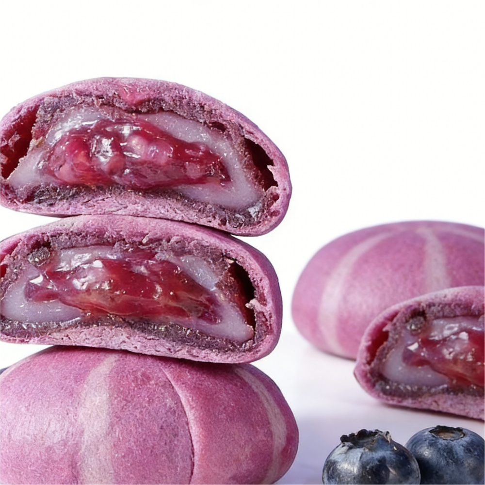 1.23LB/1bag Yam and Blueberry Flowing Heart Cake,Natural Yam Paste & Tangy Blueberry Jam Center, Sweet & Tart Flavor Burst for Dessert Lovers and Special Occasions