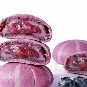 1.23LB/1bag Yam and Blueberry Flowing Heart Cake,Natural Yam Paste & Tangy Blueberry Jam Center, Sweet & Tart Flavor Burst for Dessert Lovers and Special Occasions