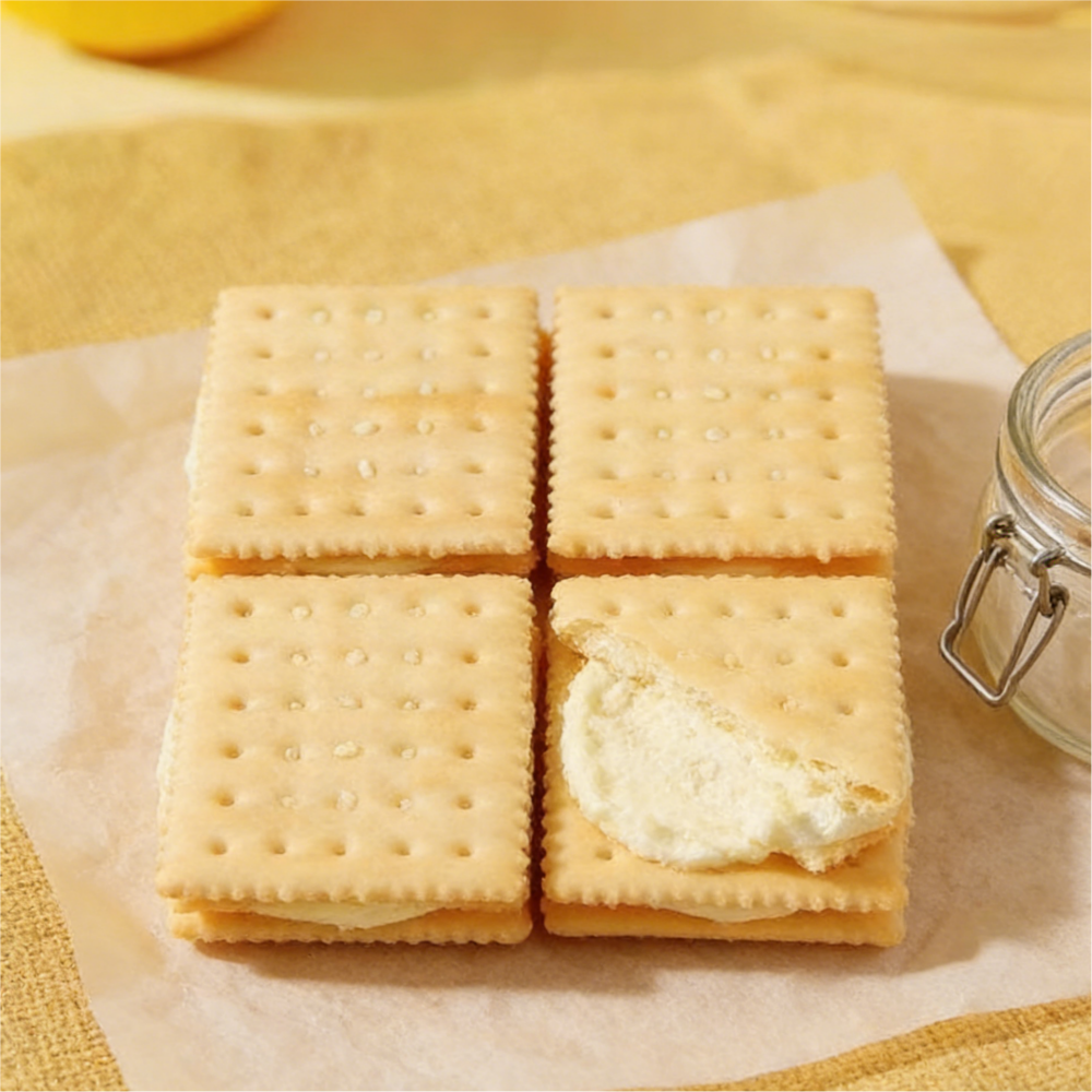 12.14oz/1box [Da'erdun] Soda Sandwich Cookies Lemon Flavor,Crispy & Airy Soda Crackers with Zesty Lemon Cream Filling, Light, Refreshing & Not Too Sweet, Perfect Snack for Tea, Kids' Lunch Box, or a Thirst Quencher