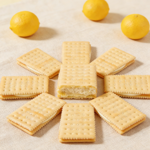 12.14oz/1box [Da'erdun] Soda Sandwich Cookies Lemon Flavor,Crispy & Airy Soda Crackers with Zesty Lemon Cream Filling, Light, Refreshing & Not Too Sweet, Perfect Snack for Tea, Kids' Lunch Box, or a Thirst Quencher