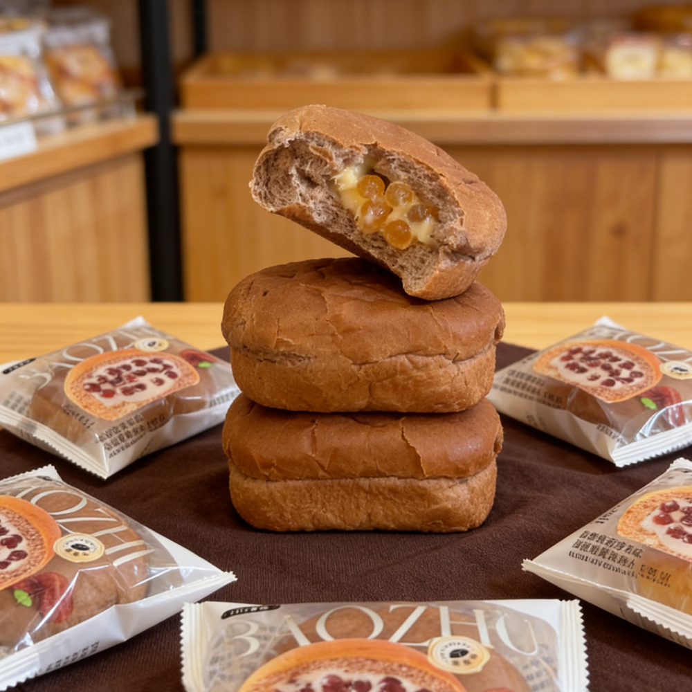 13.03oz Boba Bubble Tea Flowing Heart Tear Bag,Brown Sugar Macchiato Flavor,Soft Bun Bursting with Brown Sugar Boba Pearls & Creamy Filling