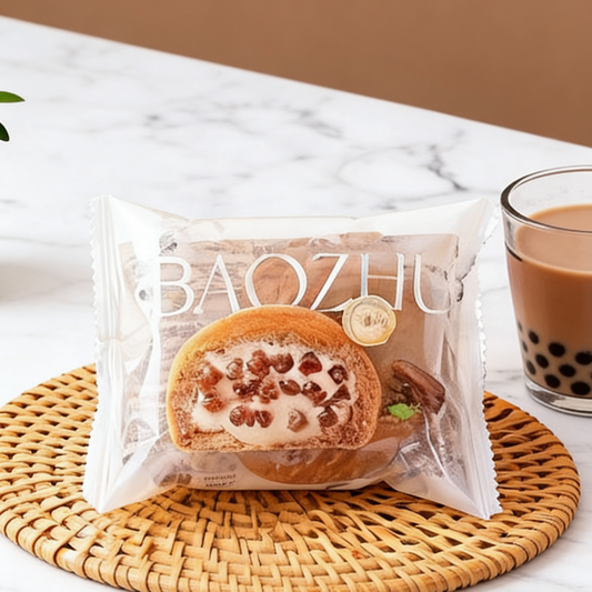 13.03oz Boba Bubble Tea Flowing Heart Tear Bag,Brown Sugar Macchiato Flavor,Soft Bun Bursting with Brown Sugar Boba Pearls & Creamy Filling