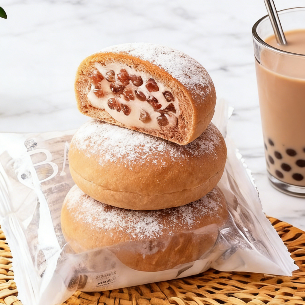 13.03oz Boba Bubble Tea Flowing Heart Tear Bag,Brown Sugar Macchiato Flavor,Soft Bun Bursting with Brown Sugar Boba Pearls & Creamy Filling