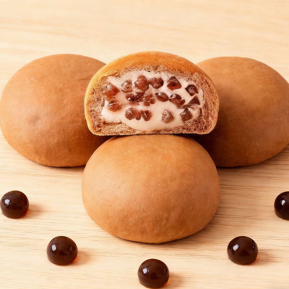 13.03oz Boba Bubble Tea Flowing Heart Tear Bag,Brown Sugar Macchiato Flavor,Soft Bun Bursting with Brown Sugar Boba Pearls & Creamy Filling