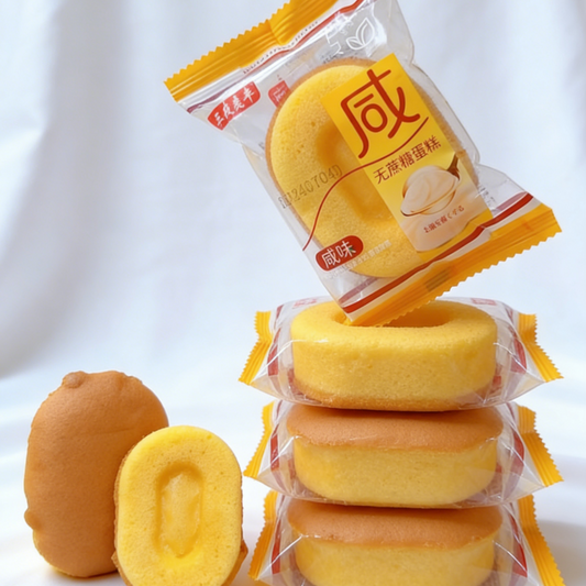 9.1oz/1boxed(Includes 4 packages) Sugar-free Salted Cake,Delicate Sponge Cake with a Subtle Savory Note, No Added Sugar, Light & Satisfying, Perfect for Health-Conscious Snackers, Diabetics, or Low-Carb Diets