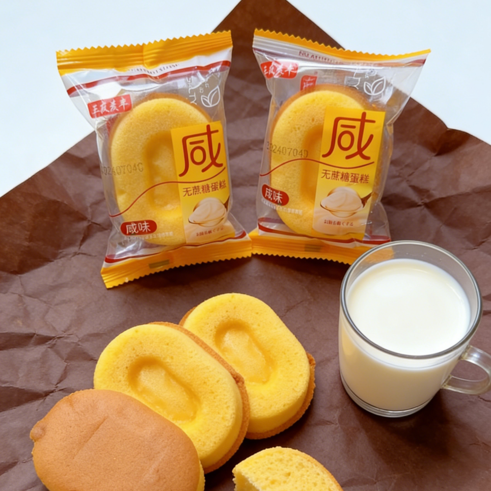 9.1oz/1boxed(Includes 4 packages) Sugar-free Salted Cake,Delicate Sponge Cake with a Subtle Savory Note, No Added Sugar, Light & Satisfying, Perfect for Health-Conscious Snackers, Diabetics, or Low-Carb Diets