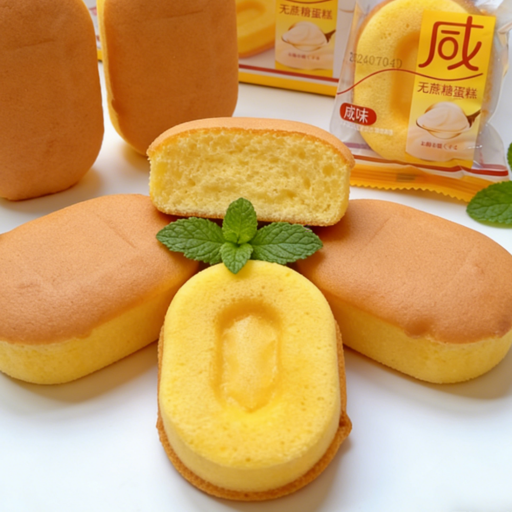 9.1oz/1boxed(Includes 4 packages) Sugar-free Salted Cake,Delicate Sponge Cake with a Subtle Savory Note, No Added Sugar, Light & Satisfying, Perfect for Health-Conscious Snackers, Diabetics, or Low-Carb Diets