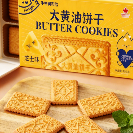 6.05oz/1boxed [Niuniu Aoligei] Big Butter Cookies Cheese Flavor,Rich & Crumbly Shortbread Cookies with Savory Cheese Infusion, Irresistibly Buttery & Salty-Sweet,Gourmet Snack Break