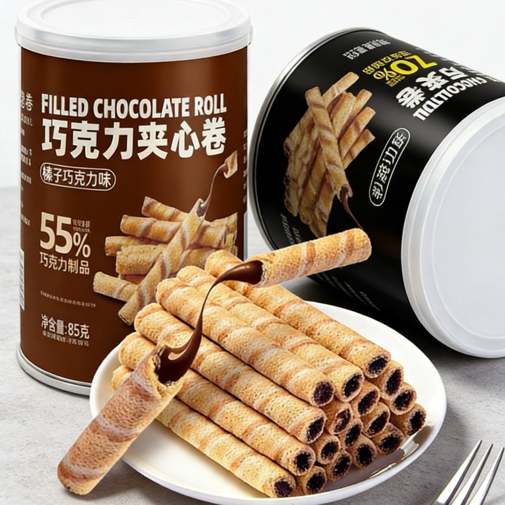 3.57oz/1 boxed [Buke] Chocolate Sandwich Rolls，Chocolate Flavor and Hazelnut Chocolate Flavor,Two flavors