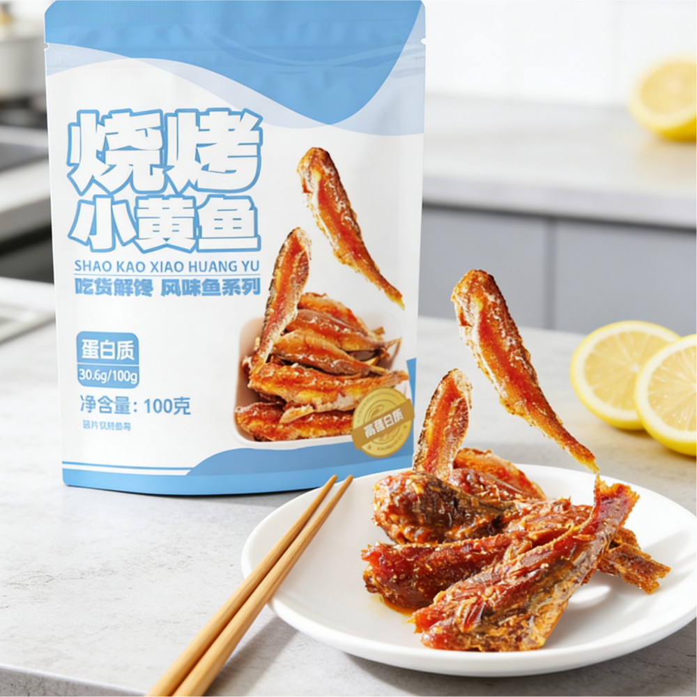 6.89oz/1bag [Juchunyuan] BBQ Spicy Small Yellow Fish