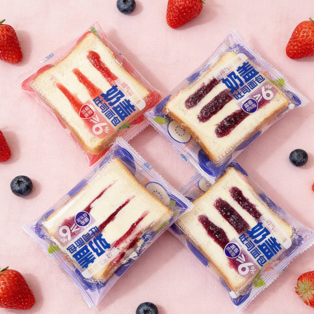 1.01LB [Squirrel Xiaobu] Milk Cap Toast,Two flavors,Toast Topped with Jam, Soft Bread with Sweet & Fruity Flavors, Fun Snack for Kids' Breakfast or Tea Time