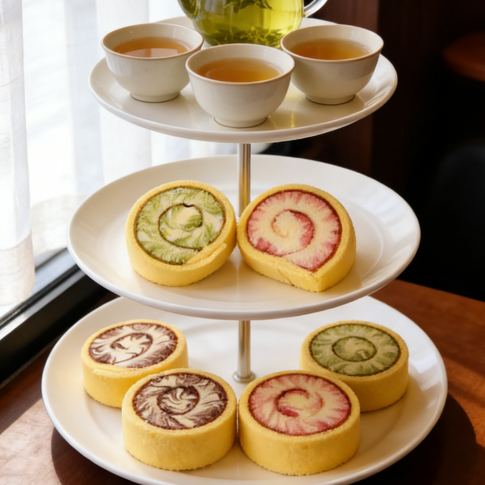 1.1LB Swiss Roll Earl Gray Tea Bread Breakfast Alternative Animal Cream Cake,Cake Roll with Light Animal Cream,Less Sweet, Elegant Choice for Breakfast, Afternoon Tea, or Dessert