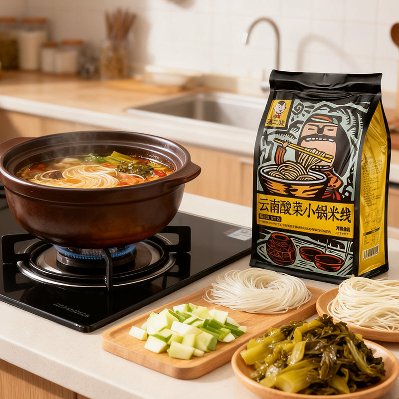 10.68oz（1Bags）Yunnan Pickled Cabbage Small Pot Rice Noodles by Dian Er Wa,Christmas Gifts，Christmas Snacks，New Year Snacks，Party Snacks