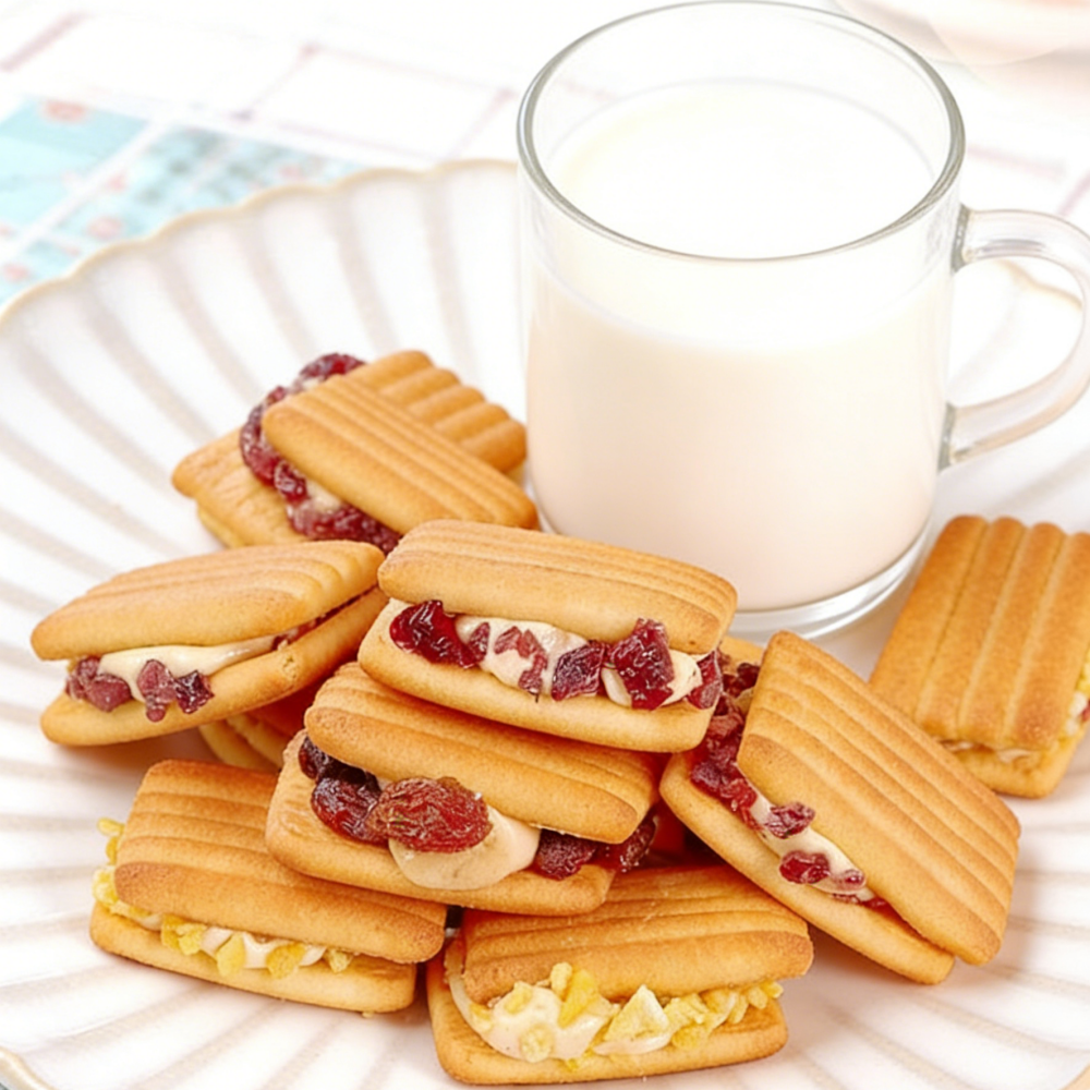 7.39oz/1bag Milk Crisp Nougat Filled Cookies,Crispy Cookie Sandwiches Filled with Chewy Milk Nougat, Sweet, Milky & Crunchy, A Satisfying Treat for Any Time