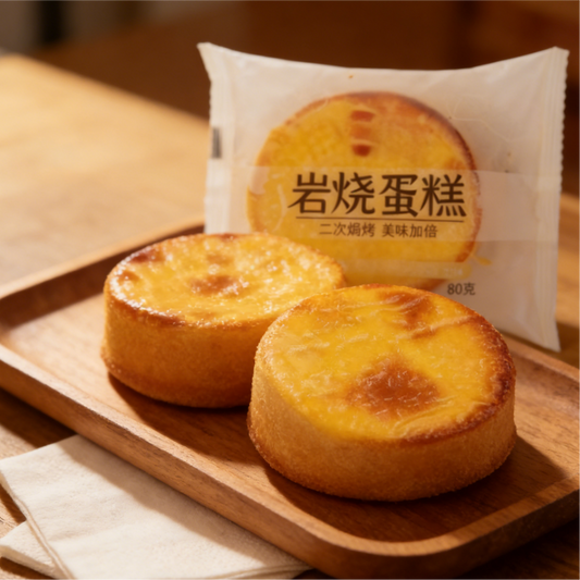 11oz/1bag(Includes 4 packages) Cheese Rock Baked Cake,Signature Torched Cheese Top on Soft Cake, Creating a Savory, Caramelized Crust with a Gooey Center, Irresistible Gourmet Snack