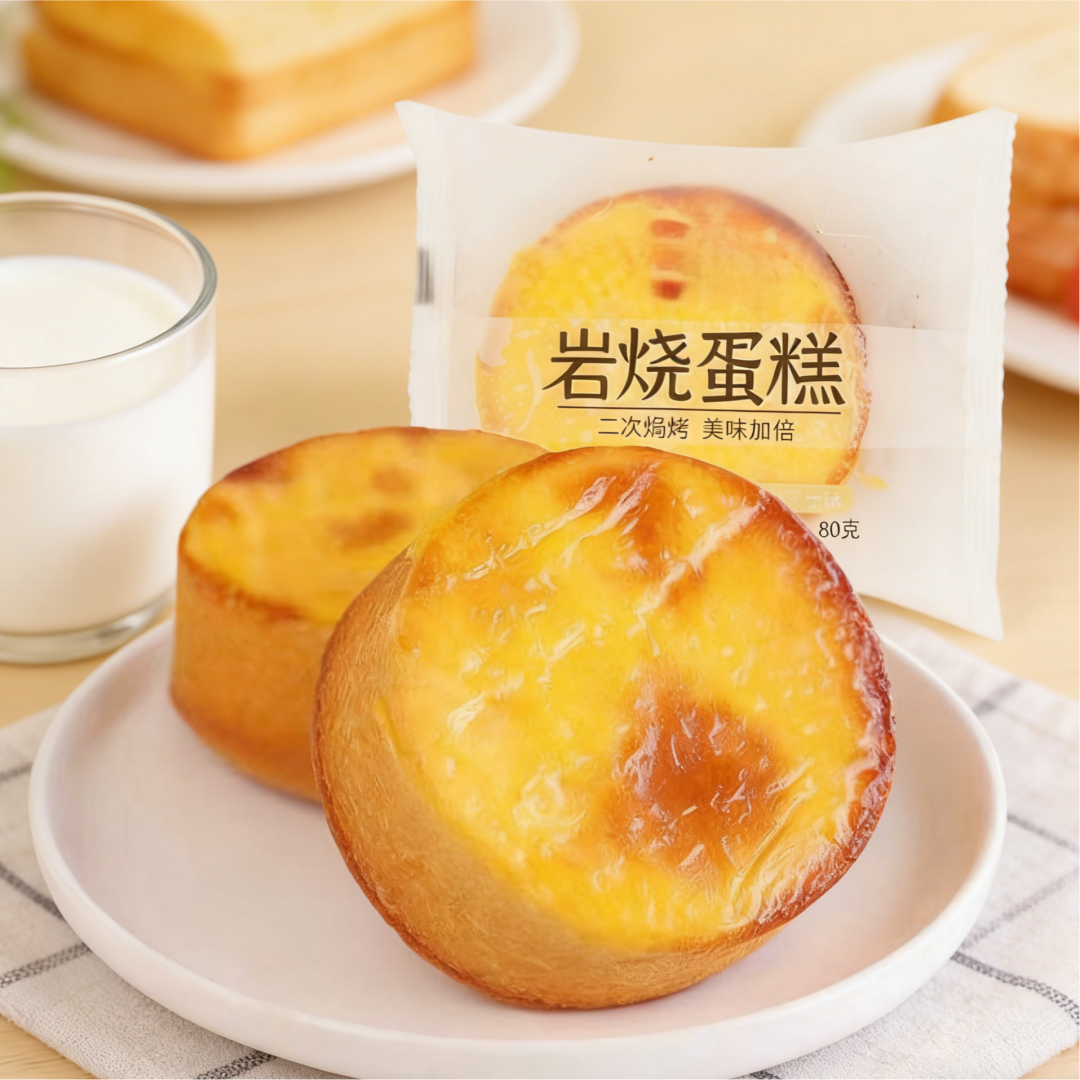 11oz/1bag(Includes 4 packages) Cheese Rock Baked Cake,Signature Torched Cheese Top on Soft Cake, Creating a Savory, Caramelized Crust with a Gooey Center, Irresistible Gourmet Snack