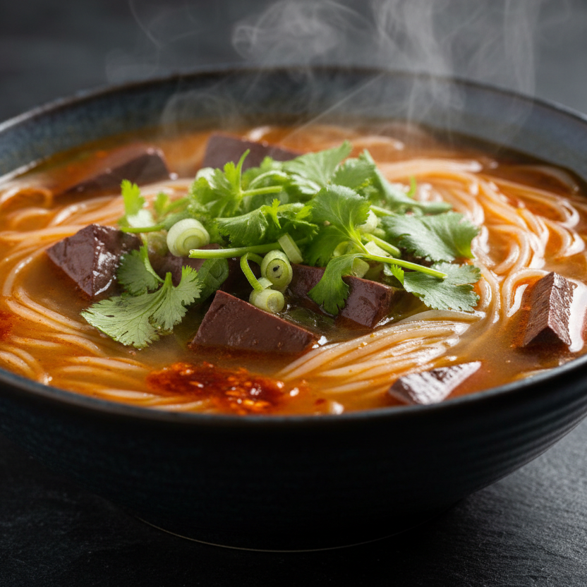 鸭血粉丝汤侧面特写