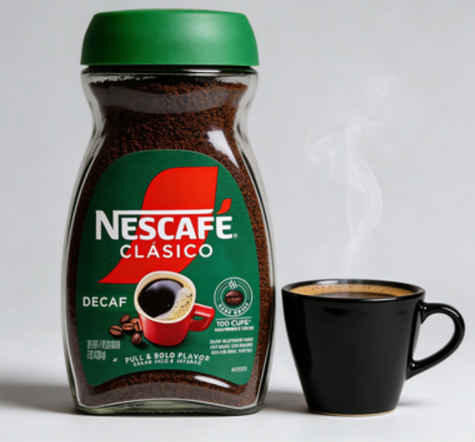 1.10lb(1Bottled)Nestle Nescafe Clasico Decaf（Decaf version）Instant Black Coffee（Dark Roast),Christmas Gifts，Party Snacks