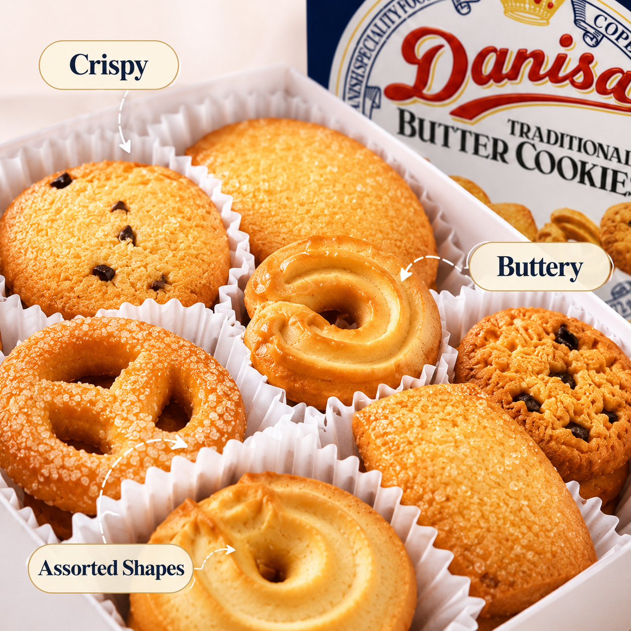 Traditional Danish Style Butter Cookies - 4.6 lbs Mega Stock-Up Bulk Pack, 16 Individual Boxed Packs