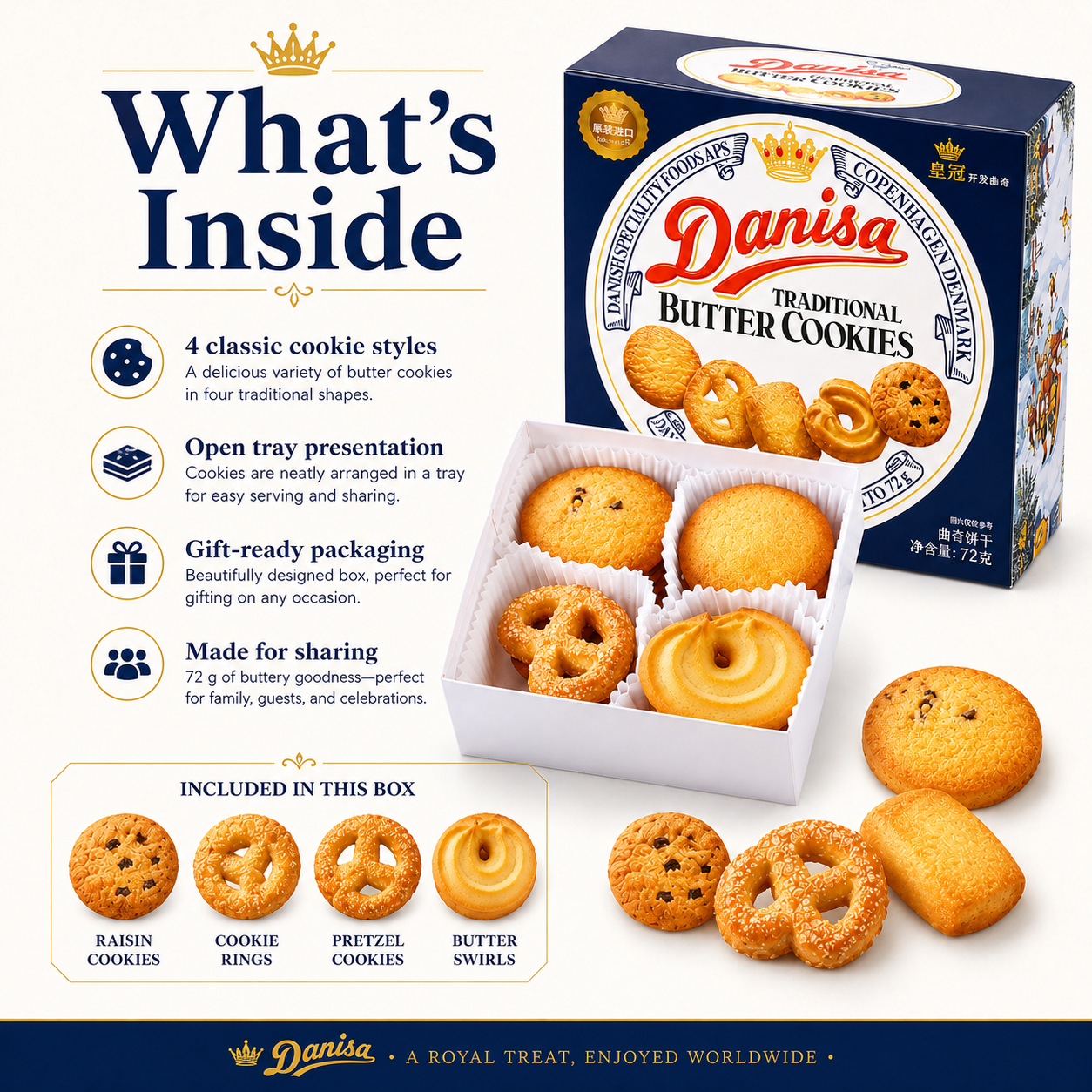 Traditional Danish Style Butter Cookies - 4.6 lbs Mega Stock-Up Bulk Pack, 16 Individual Boxed Packs