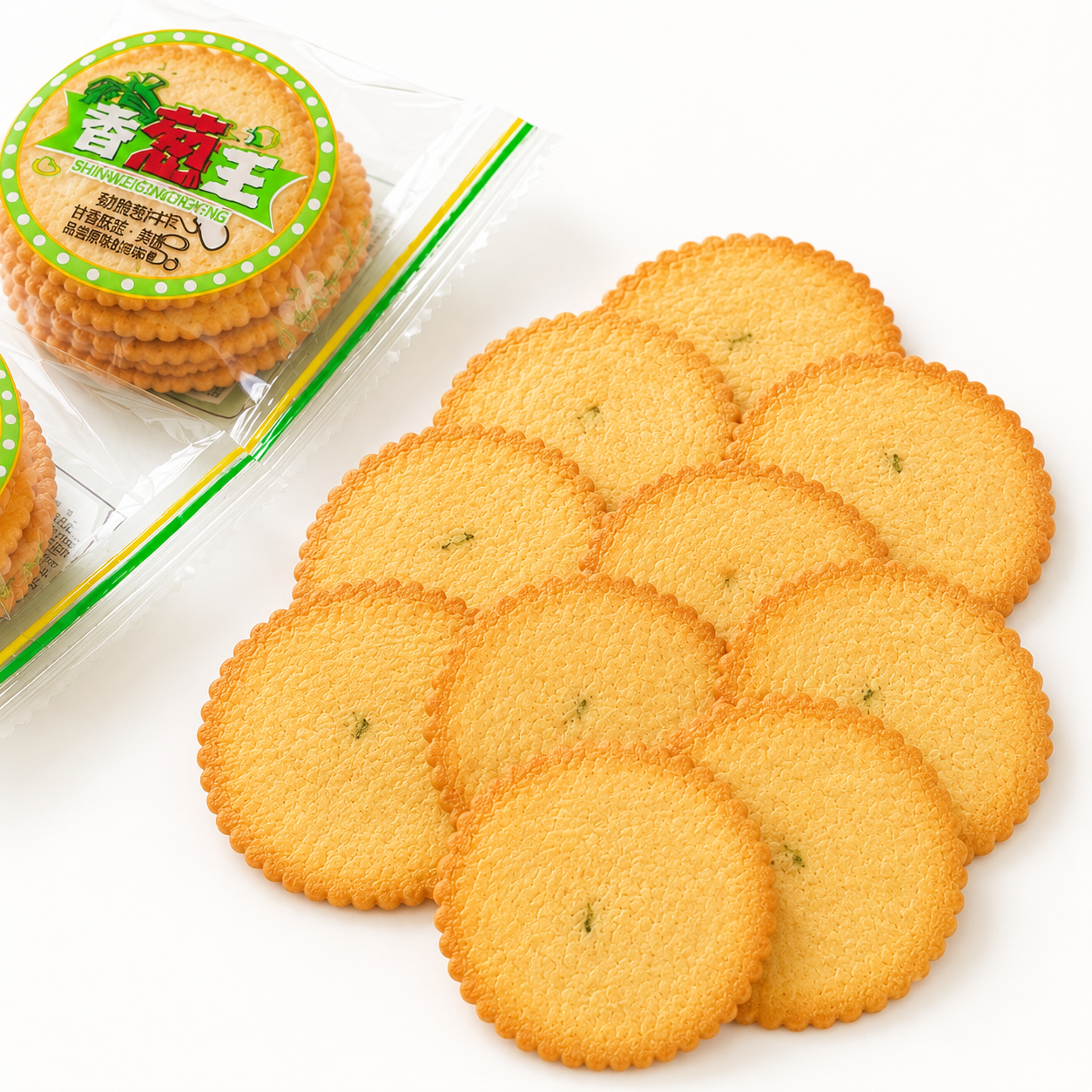 Thin Crispy Crackers |Scallion flavor, Baked Savory Snack, Non-GMO, Vegan