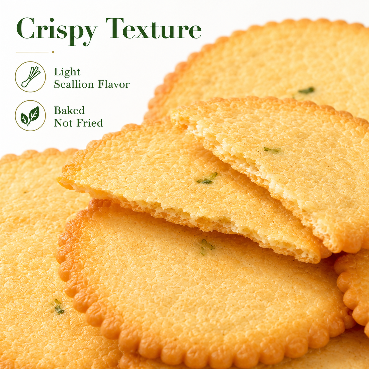 Thin Crispy Crackers |Scallion flavor, Baked Savory Snack, Non-GMO, Vegan