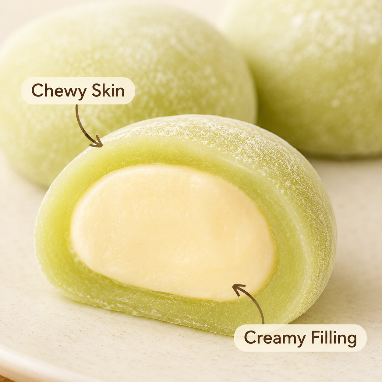 Matcha Milk Mochi Soft and Chewy Cacao Rice Cake, Premium Asian Sweet Treats Tea Dessert
