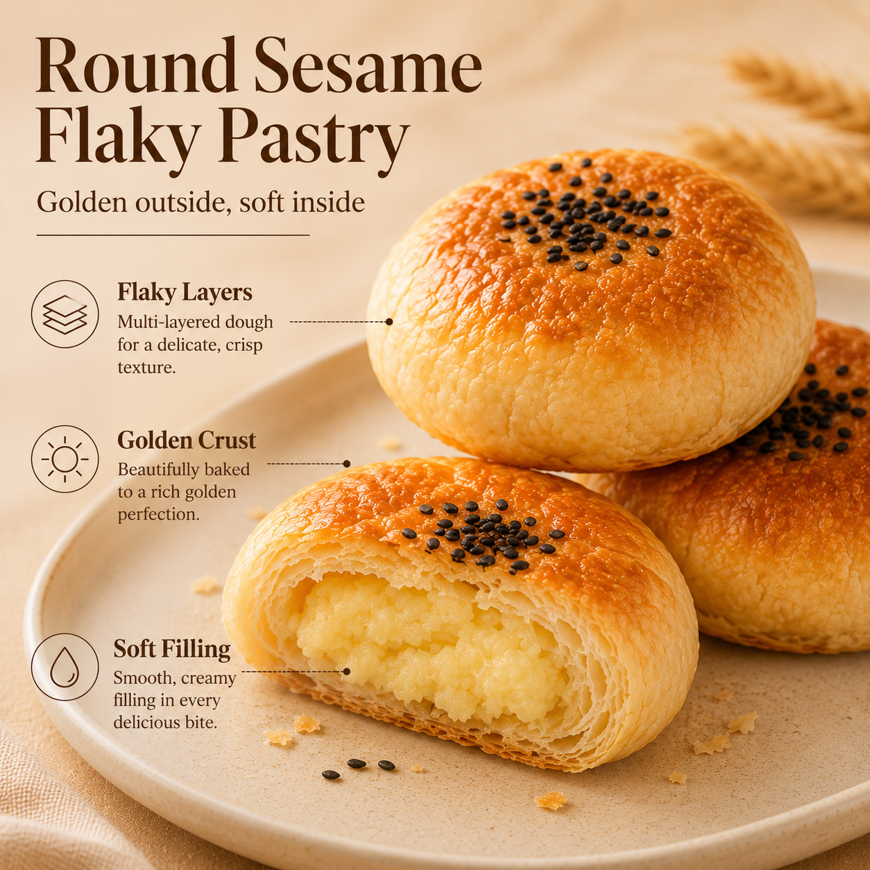 Two Bakery Favorites Assorted Pack, Flaky Mung Bean Pastry & Cream Filled Croissant Combo, Ready to Enjoy Breakfast & Sharing Snacks