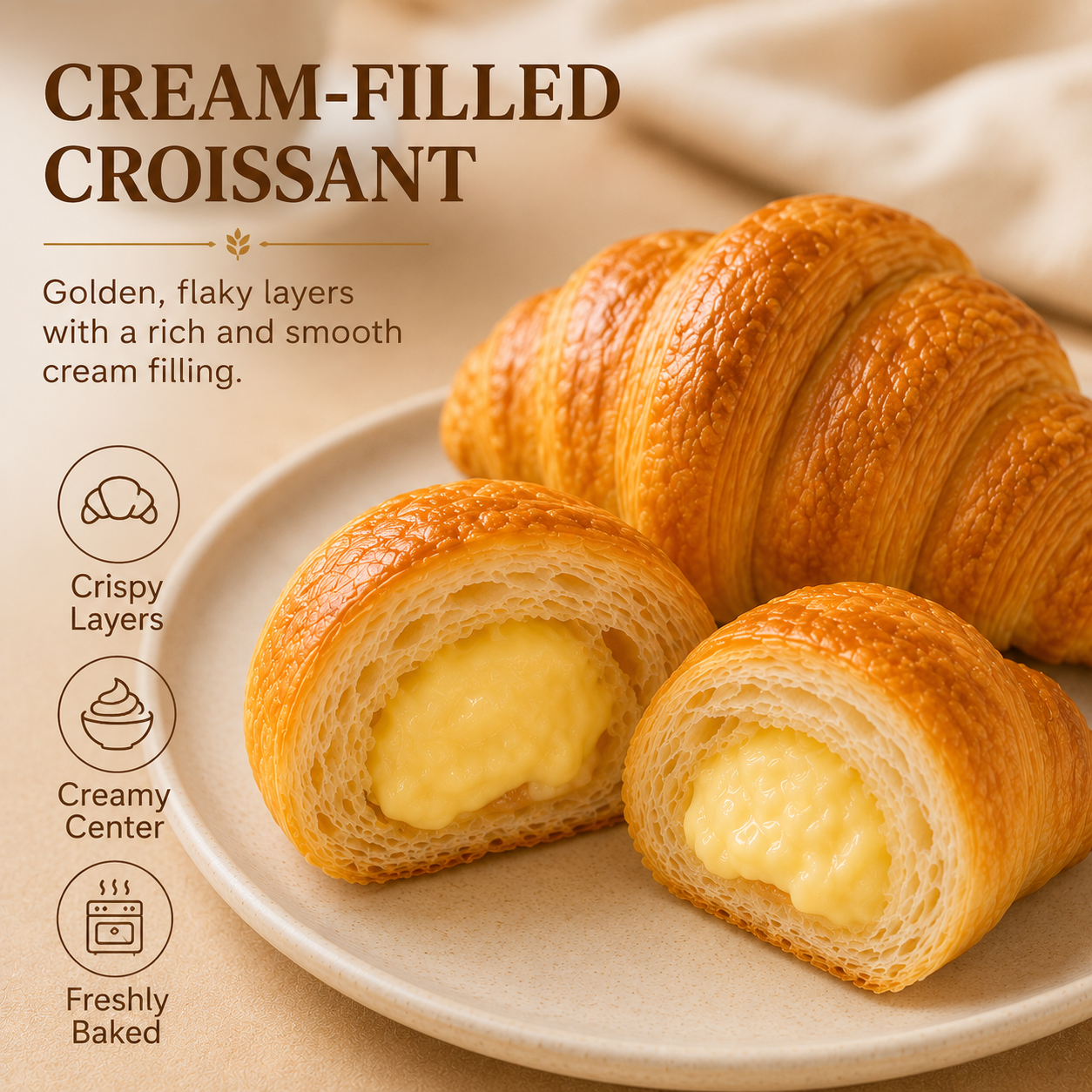 Two Bakery Favorites Assorted Pack, Flaky Mung Bean Pastry & Cream Filled Croissant Combo, Ready to Enjoy Breakfast & Sharing Snacks
