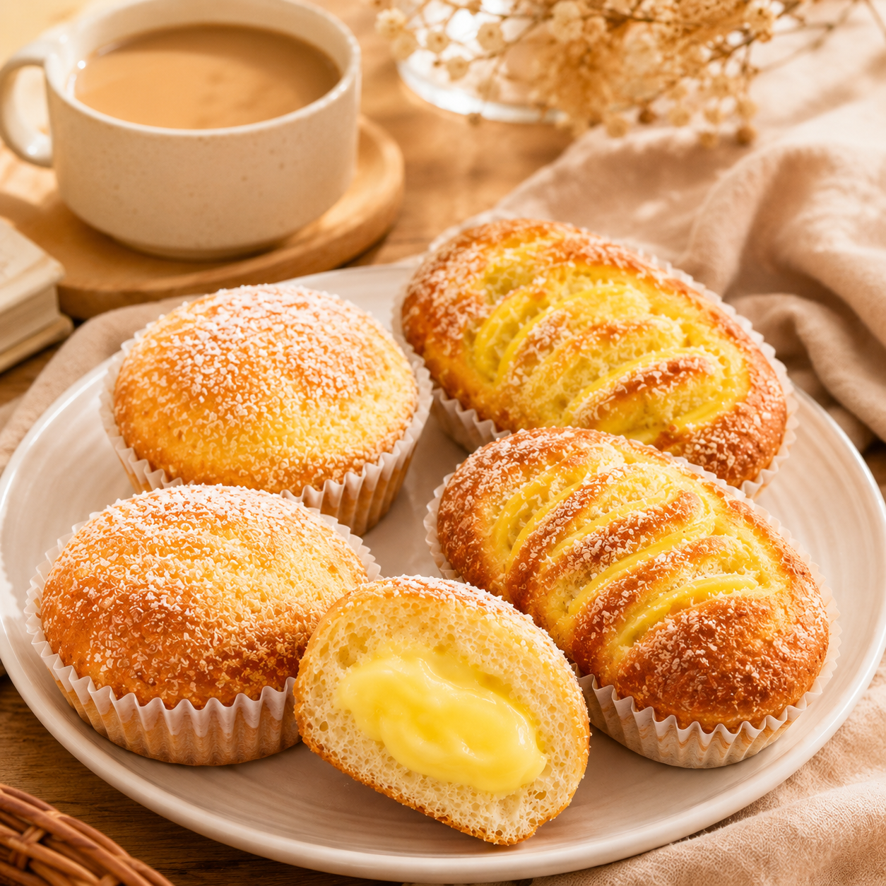 Premium Coconut Bakery Dessert Assorted Pack, Toasted Shredded Cheese Cake & Custard Cream Filled Cupcake Combo, Soft Moist Breakfast Snacks