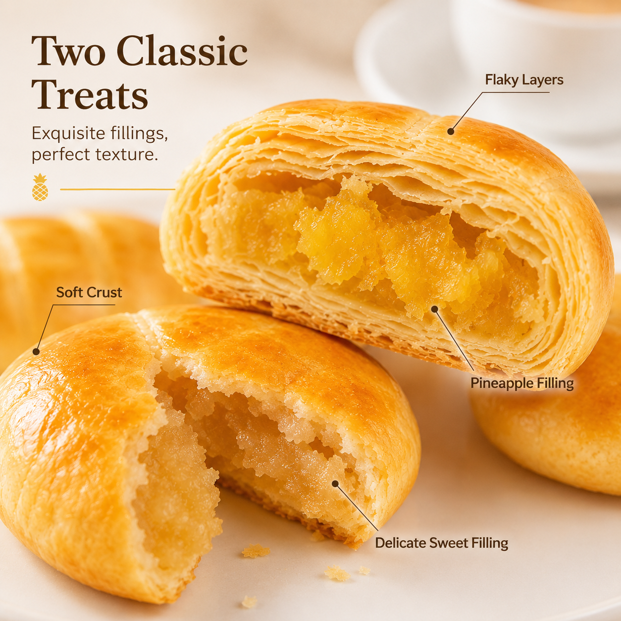 Traditional Cantonese Pastry Assorted Pack, Golden Flaky Pineapple Shortcrust Pastry & Sweet Winter Melon Wife Cake Combo, Authentic Asian Tea Snacks