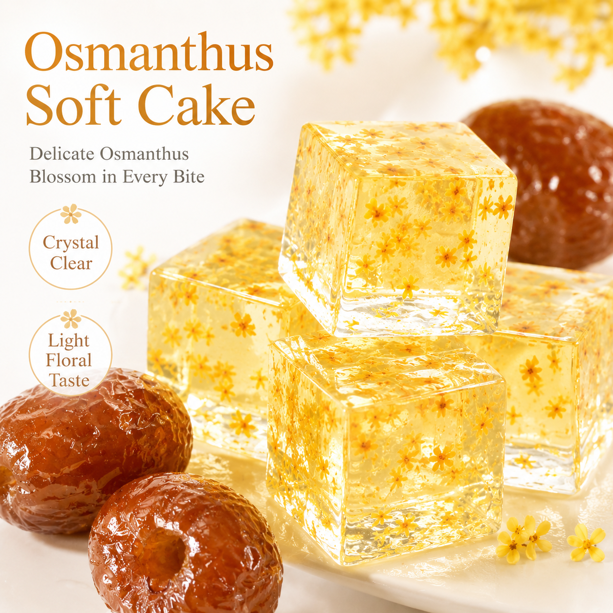 Honey Jujube & Osmanthus Soft Cake Delicious Combo Set, Naturally Sweet Chewy Red Dates with Light Floral Refreshing Crystal Cake