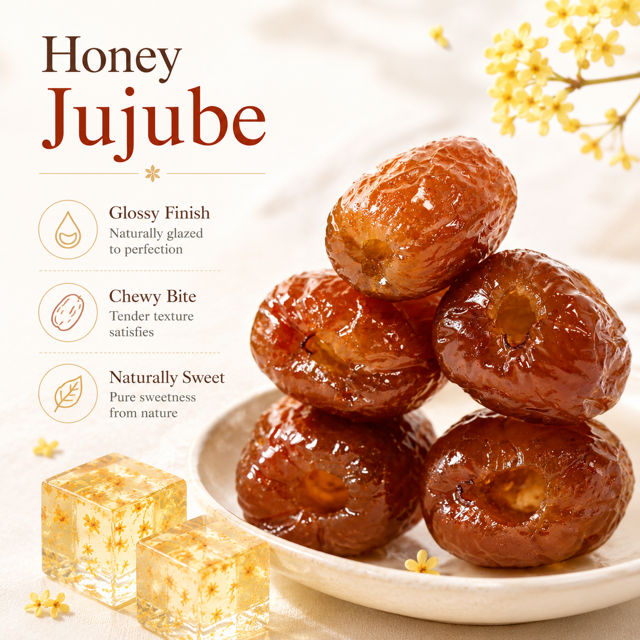 Honey Jujube & Osmanthus Soft Cake Delicious Combo Set, Naturally Sweet Chewy Red Dates with Light Floral Refreshing Crystal Cake