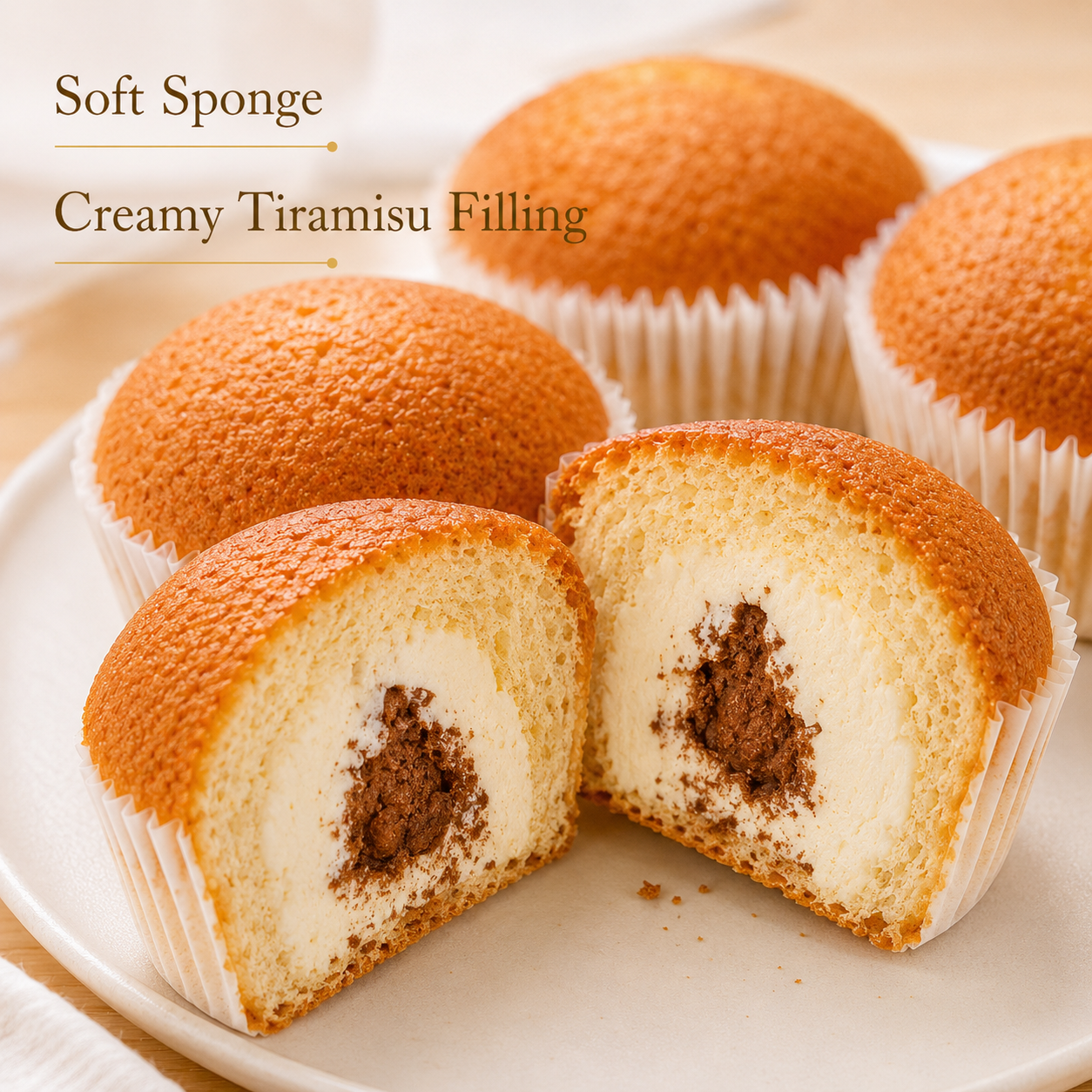 Dual Layer Tiramisu Flavor Cream & Cocoa Filled Muffin & Tropical Mango Custard Egg Tart Bread Combo, Gourmet Coffee Time Snacks