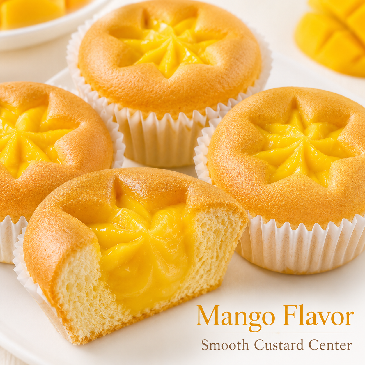 Dual Layer Tiramisu Flavor Cream & Cocoa Filled Muffin & Tropical Mango Custard Egg Tart Bread Combo, Gourmet Coffee Time Snacks