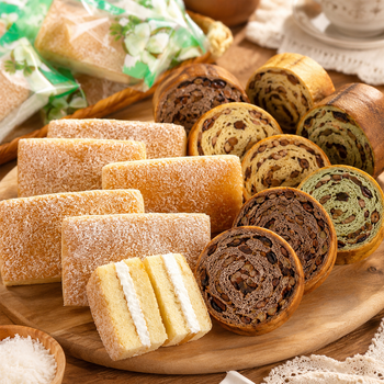 Assorted Walnut & Red Bean Swirl Bread with Individually Wrapped Coconut Cream Sandwich Cake, Healthy Breakfast Snacks